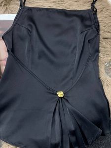 chaqi | Elegant French Style Sleeveless Strap Vest Womens Fashionable Design Sensation Waist Cinched Top Short Length Zipper Closure