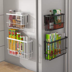 Magnetic Kitchen Fridge Storage Rack Paper Towel Holder Spice Preservation Film Organizer No Drilling Required Wall Mount