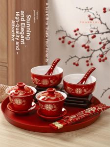 TONGGUMO | Wedding Gift Tea Serving Couple Red Wedding Bowl and Tea Set