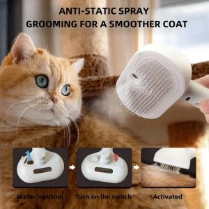 3in1 Electric Steam Brush Quick Dematting Self Clean Massage for Cats Dogs Painless Comb After Grooming Tool Soft Bristles Brush