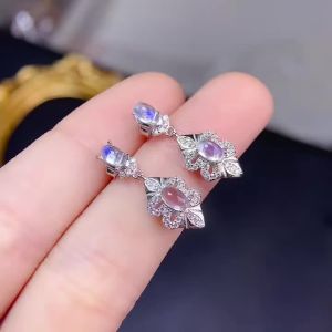 Montagne Jewelry Sterling 925 Silver earring for Women Crystal Inset Design Fine Jewellery Natural 3x5mm Moon Stone Stud Earring