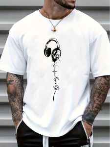 Mens summer earphones with letter print breathable and comfortable round neck T-shirt outdoor sports and leisure top