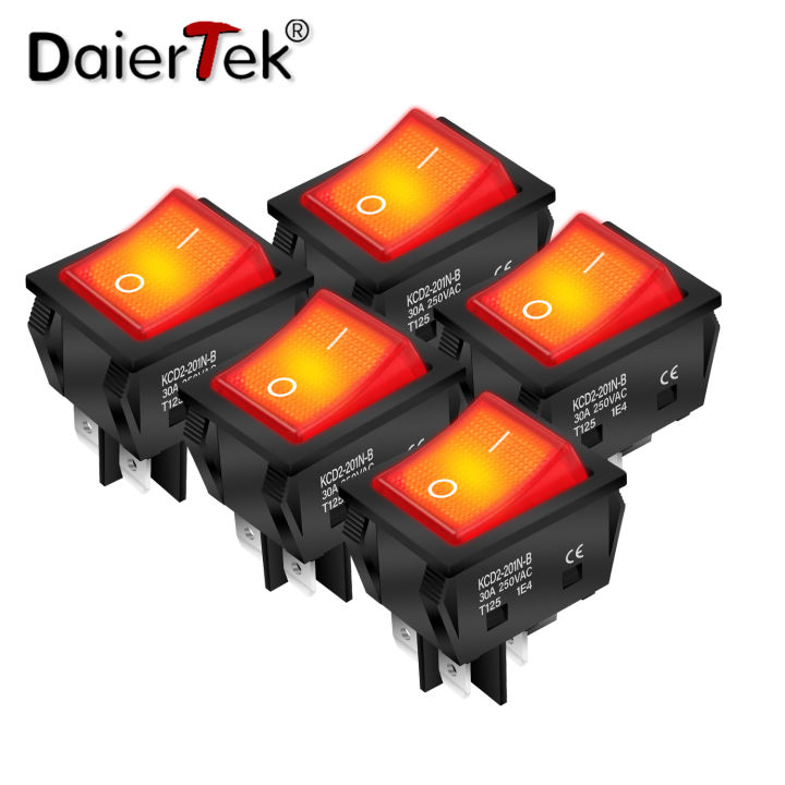 DaierTek 5PCS 30A 250V Heavy Duty KCD4 Rocker Switch ON Off DPST 4 Pin ...