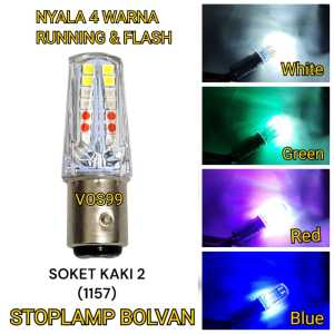 LAMPU STOP BOLVAN NYALA 4 WARNA RUNNING & FLASH DC 12V UNIVERSAL SOKET KAKI DUA