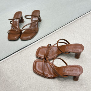 MissBeney French Style Chunky Heel Sandals Womens Versatile Square Head High Heel Slippers Comfortable Fashionable Ladies Sandals