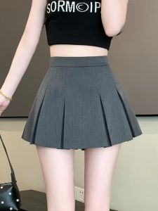 Gray A-Line Mini Skirt High Waist Womens Summer Ultra-Short Pleated Skirt Slimming Korean Style Commute Half Body Skirt