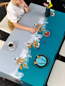 Tablecloth cover waterproof 4/6/8/10seater PVC Waterproof Oil Proof Embroidery Outdoor Dining Tablecloth Coffee Tablecloth