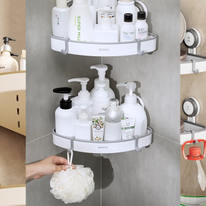 ECOCO Suction Corner Shelf - Rak Sudut Serbaguna Rak Siku Anti Bor Sudut Rapi Tanpa Bor Rak Sudut Tempel Rak Siku Anti Ribet kotak penyimpanan sudut kamar mandi keranjang segitiga dengan suction cup
