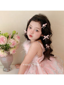 Romantic Sweetheart Pink Fairy Tale Small Size Rhinestone Butterfly Knot Hair Clip Girls Cute Princess Children Stylish Clip