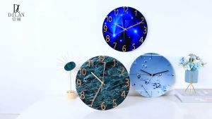 【PLAYFUL】Wall Clocks Blue Tone Gold Wall Clock Jam Dinding
