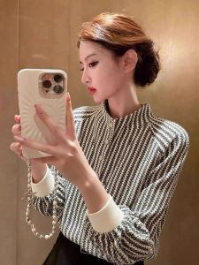 XUECAIQI | Unique Striped Autumn/Winter Shirt Half High Collar Inner Wear