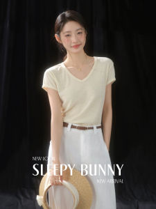 Classic V-Neck Linen Casual T-Shirt Slim Fit