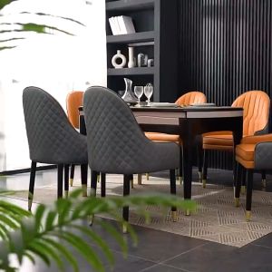 Light Luxury Solid Wood Dining Chair Household Nordic Simple Leisure Chair Hotel Restaurant Dinner Cow Leather Back Oje2