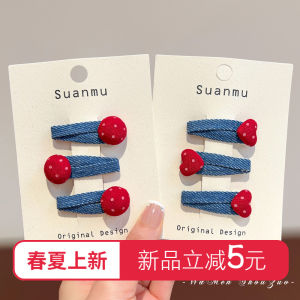 Childrens Denim Fabric Hair Clips Polka Dot Baby Girl Side Hair Accessories Hairband Front Bangs Clip Sweet Style Hair Accessories