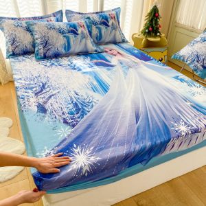 Skin-friendly Fabric Fitted Bedsheet / Soft Breathable Natural Cartoon Pattern StellaLou Elsa Doraemon Hello Kitty for Children Girls Boys（2pcs or 3pcs）