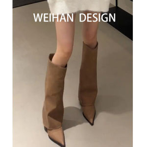 Sheepskin Version Western Style High Heel Long Boot Womens Ankle Boot Slimming Effect over Knee Length Fashionable Cowgirl Boot