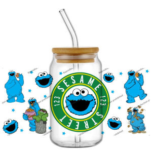 Funko | Tem Nhãn Dán 3D UV DTF 16oz Dán Lên Ly Thủy Tinh - Thiết Kế Hoạt Hình Sesame Street Elmo Bert Nổi Tiếng - Quà Tặng Thủ Công Tự Làm
