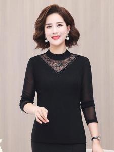 Áo Thun Dài Tay Ren Cổ Polo Mùa Xuân 2025 Cho Phụ Nữ Trung Niên Và Cao Tuổi Áo Sơ Mi Nhỏ Bên Trong Thường Ngày Thoải Mái