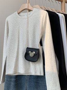 Áo Thun Cotton Dài Tay Màu Trắng Cho Nữ Mùa Thu 2025 Áo Lót Cotton Dáng Rộng Thường Ngày in Họa Tiết Thời Trang Hàn Quốc