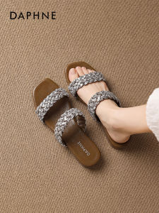 Daphne | Rhinestone Flat Womens Flip Flops Brown