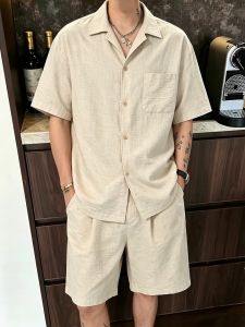 OUMULONG | Vintage Linen Mens Summer Shirt Set