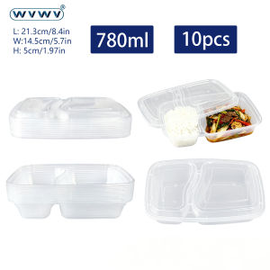10/40Pcs 780ml Two-Compartment Plastic Lunch Box/Food Storage Box Reusable Stackable/With Lid for Fast Food Snacks Preservation Microwave/Dishwasher/Refrigerator Safe Suitable for Picnics School Office Takeout