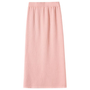 White Knitted Fleece Lined A-Line Mini Skirt High Waist Slit Thickened Straight Cut Womens Autumn Winter Fashion Skirts