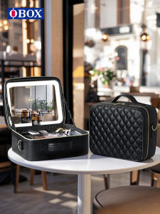 OBOX 2025 New Makeup Bag Womens with Mirror And Light Cosmetic Storage for Commuting Hanging in Suitcase Fashionable Travel