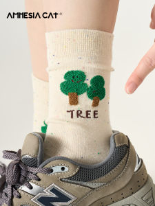 ถุงเท้าผ้าฝ้ายแท้สีขาว ถุงเท้าผู้หญิง ถุงเท้าครึ่งแข้ง ถุงเท้าลายการ์ตูนน่ารัก ถุงเท้าผ้าฝ้ายสำหรับนักเรียนมัธยมต้น