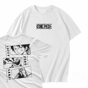 Bandai | Summer T-shirt Anime ONE PIECE Luffy Harajuku Mens Cotton Fitness Oversized Vintage Street Women Casual Loose Short Sleeves Top
