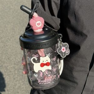 Cốc Nhựa Chống Rơi Có Ống Hút Dễ Thương Cho Nữ 580ml Cốc Đựng Nước Di Động Có Nắp Đựng Đồ Dùng Ăn Uống Phổ Thông