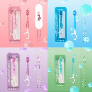 แปรงสีฟันแบบพกพาขนาดเล็กสำหรับเดินทางพร้อมเชือกถางฟันและเมล็ดระเบิดมินิมอลลี่ แปรงสีฟันแบบพกพาสำหรับเดินทางที่มีเมล็ดระเบิด