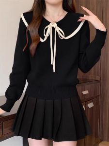 Loose Womens Sweater Butterfly Knot Belted Style Korean Version Doll Collar Autumn Winter New Fashion plus Size Inner Wear