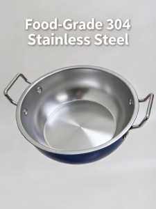 304 Stainless Steel Small Cooking Pot with Double Handles Colorful Stackable Soup Pot Multi-purpose Noodle Bowl for Home Kitchen