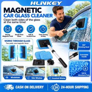 Hlinkey mặt kép mag-netic viên làm sạch kính chắn gió xe hơi 14cm đầu 34cm xử lý có thể điều chỉnh sức mạnh tự động dụng cụ lau cốc không để lại vết lau miếng đệm vi sợi cho xe tải SUV nhà cửa sổ