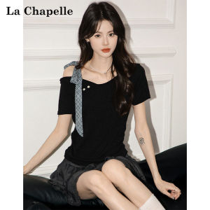 La Chapelle | Design Sense Bow-tied Asymmetric Collar Off-shoulder Slim T-Shirt