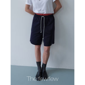 the Fewfew Casual Trousers High Waist Straight Leg Elastic Waist Color Block Drawstring Mid-Calf Shorts Irregular Texture