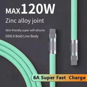 120W 6A Cable Super Fast Charge PD Type C Liquid Silicone Cable 1M 1.5M 2M Cable C To C Quick Charger Cable for Xiaomi iPhone