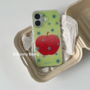 Creative Blue Star And Red Apple Print Phone Case Fashionable Ins Design Protective Shell for Apple 16 pro Iphone 15 pro Max 14 13 Anti-Fall