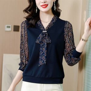 Ladies Bow Floral Chiffon Shirt & Plus Size Knit Top