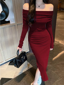 เซ็กซี่ บริสุทธิ์ ผ้าฝ้าย เดรสรัดรูป เดรส มีแยกด้านข้างสําหรับผู้หญิงความยาวปานกลางไหล่เดียว เดรส อินเทรนด์ Little Hot เด็กผู้หญิง สไตล์