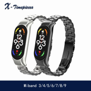 Metel Strap for Xiaomi Mi Band 10/9/8/7/6 Miband 5/4/3 for Xiaomi Smart Band 9/8 Active Pro Stainless Steel Breathable Replacement Wristband Bracelet Women Men Soft Waterproof Sport Business