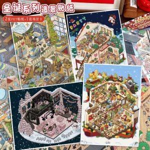 Kawaii Christmas Space 3D Christmas Joyful House Landscape Sticker  DIY Pocket Cabin Scene Christmas gifts ﻿