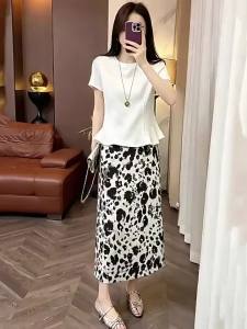 Short Sleeve Tshirt Floral Skirt Summer Dress Set