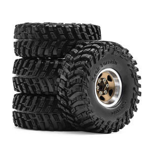 4Pcs 1.0 Aluminium RC Cralwer Beadlock Wheel and Tires Set for 1/24 Axial SCX24 AX24 FCX24 1/18 Traxxas TRX4M Upgrade Parts
