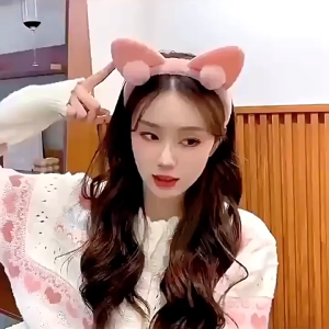 Fyngalery ♛ Bando Karakter Telinga Kucing Pom Pom Bandana Motif Hewan Lucu Bando Bulu DP384