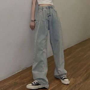 High waist DENIM Wide leg pants กางเกงขากว้างผ้ายีนส์เอวสูงใส่ช่วงฤดูร้อนทรงสอบสำหรับฤดูร้อน