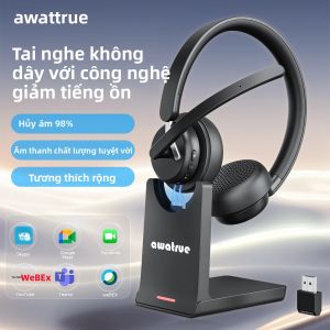 Tai Nghe Bluetooth Không Dây AWATRUE EH11 Có Mic Khử Tiếng Ồn AI Bộ Thu USB Tai Nghe 2.4GHz Và Đế Sạc