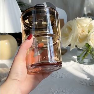 2PCS Coffee Mug With Cover Double Wall Glass Cups mugs coffee Silicone Straw mug