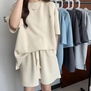 【2PCS SET】Casual Sportswear Suit Women Summer New Style Loose Thin T-Shirt with High Waist Shorts Loose Style Plus Size M-3XL